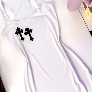 White Tank Top Dress Stitched Black Crosses embroidered